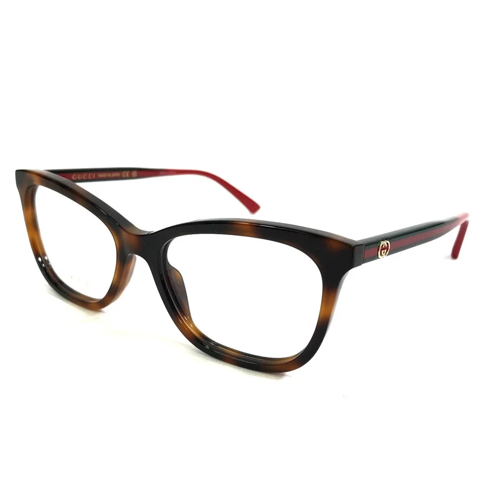Gucci Eyeglasses Frames GG2117O 002 Havana Red Green Cat Eye Full Rim 54-17-145